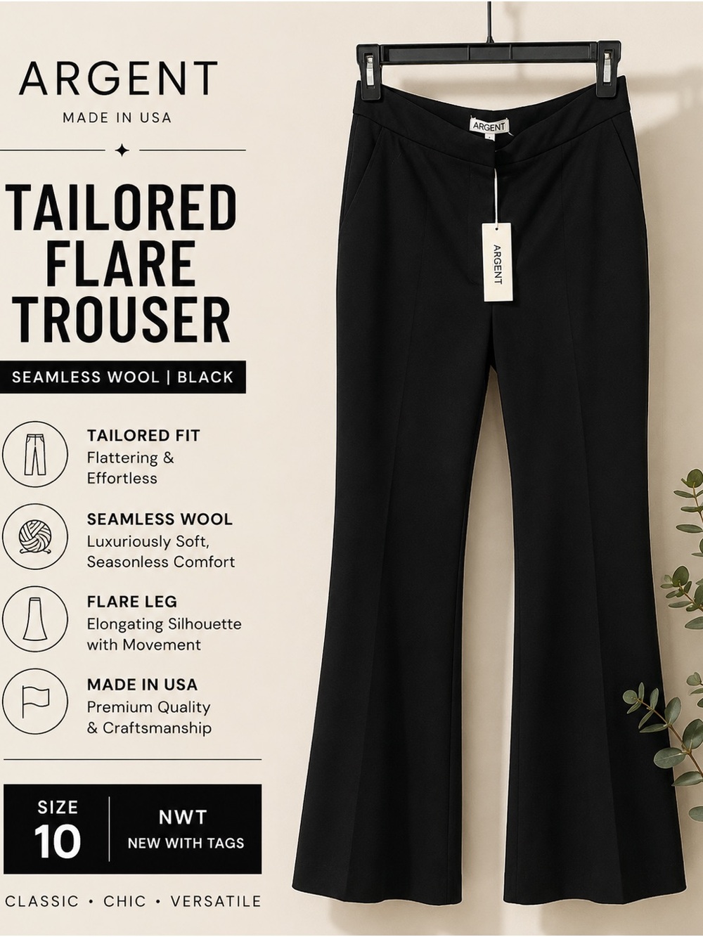Argent Black Tailored Flare Trouser - Women's Flare Pants